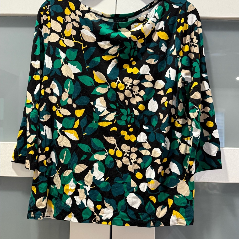 Ann Taylor Factory Floral Print Women's 3/4 sleeve Top size Large